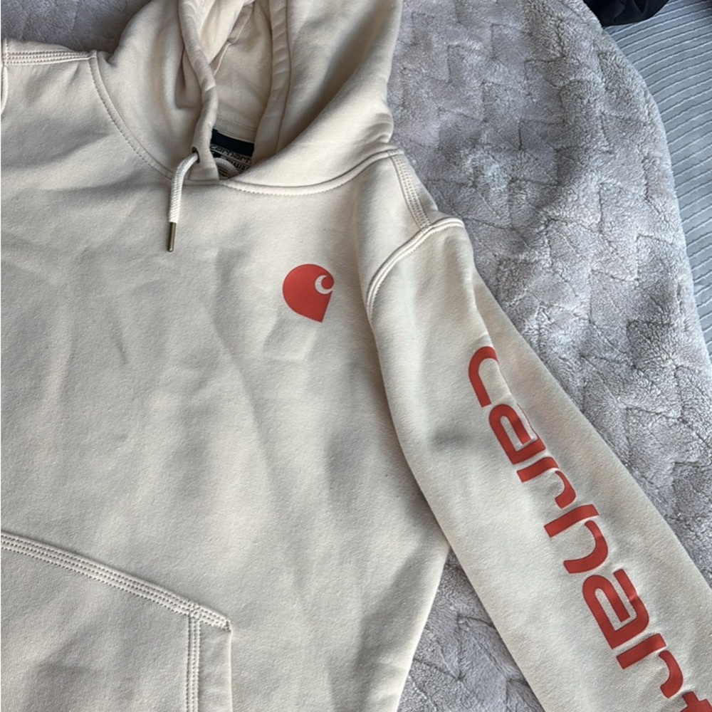 Carhartt Tan Hoodie with Red Accents